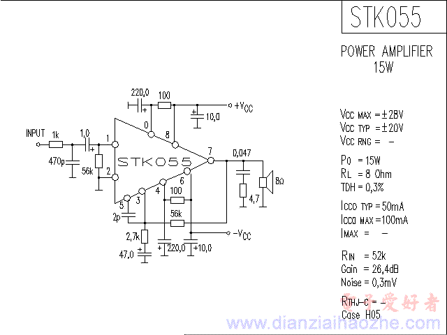 STK055音频功放IC电路图