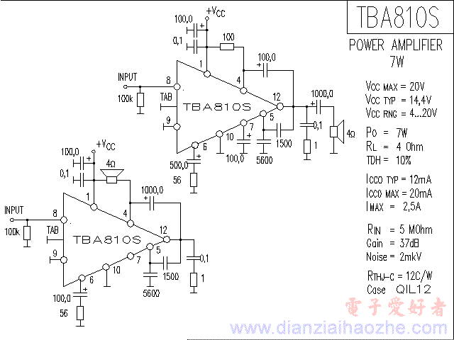 TBA810S音频功放IC电路图